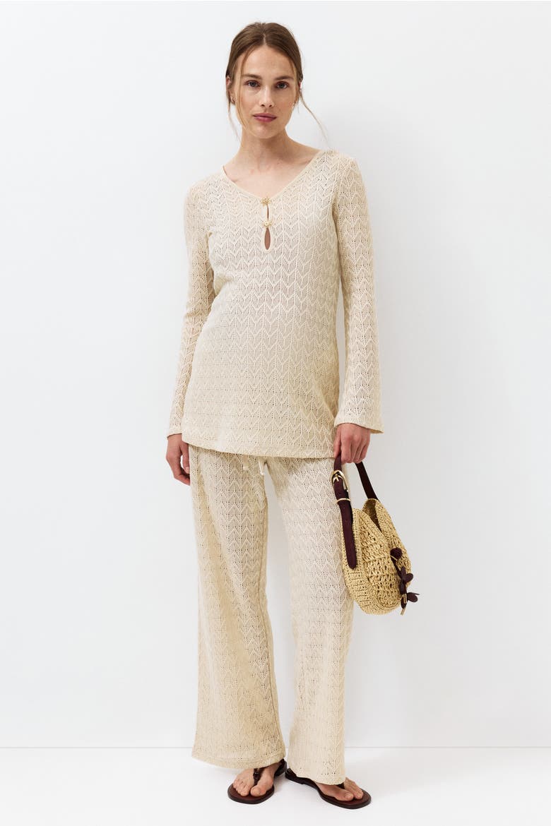 Mama 2-piece Pointelle-knit Set, Alternate, color, Light beige