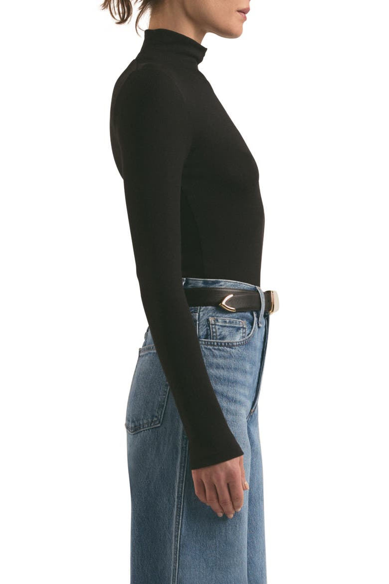 Long Sleeve Mock Neck Rib Top, Alternate, color, BLACK