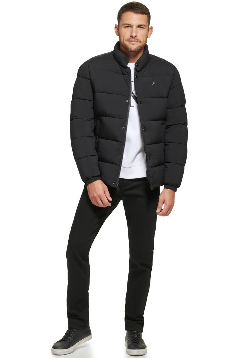 Snap Front Puffer Jacket, Alternate, color, EBONY