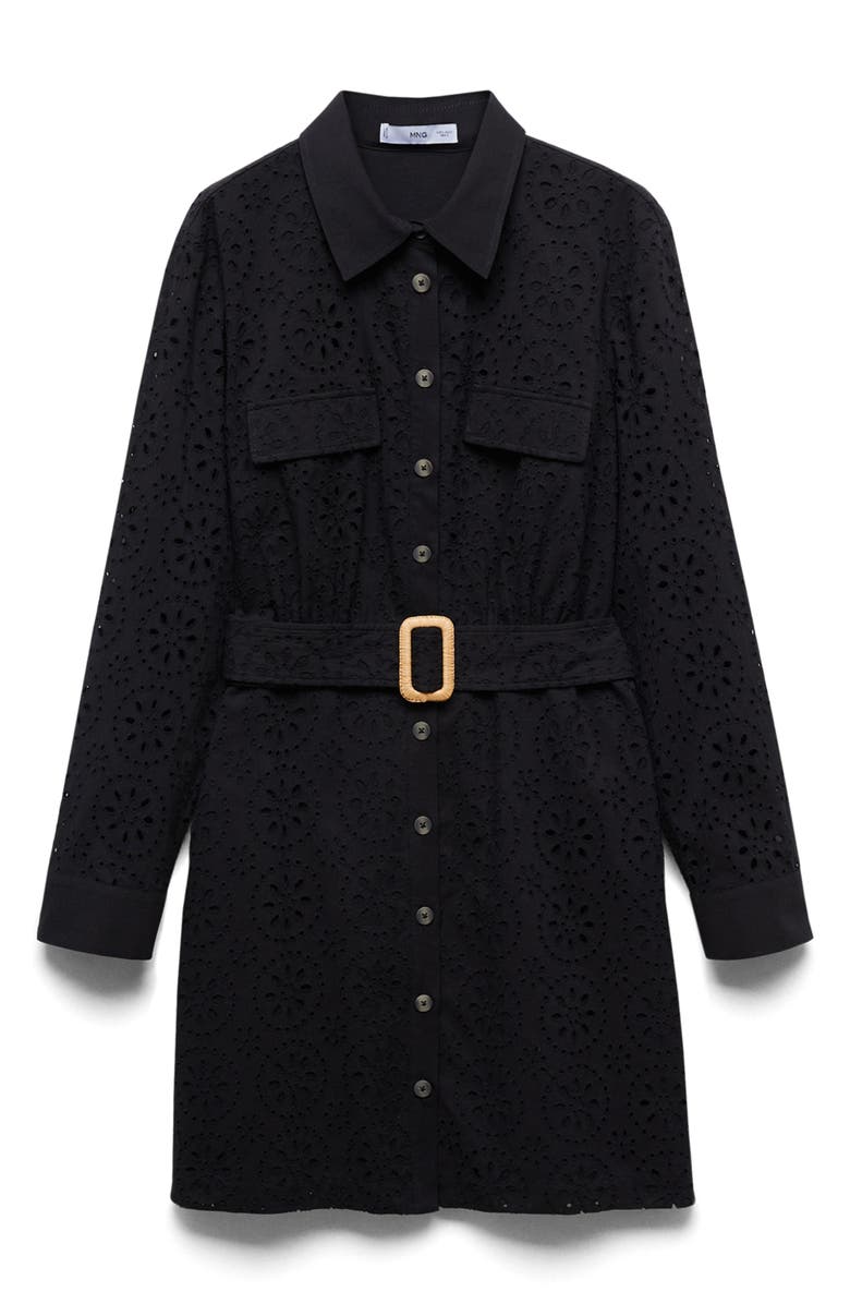 MANGO Swiss Embroidered Belted Long Sleeve Shirtdress, Alternate, color,