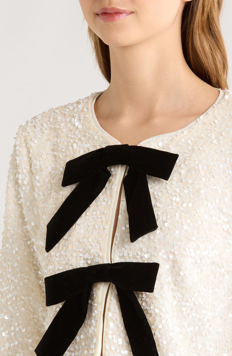 All in Favor Sequin Velvet Bow Jacket, Alternate, color, Cream Black