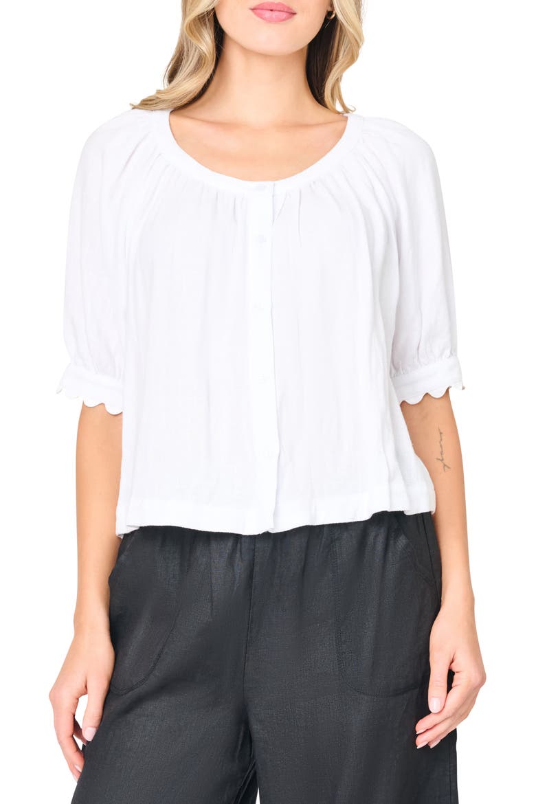 Lily Scallop Sleeve Button-Up Top, Main, color, WHITE