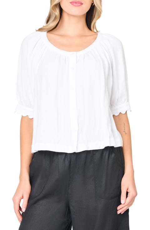 Lily Scallop Sleeve Button-Up Top