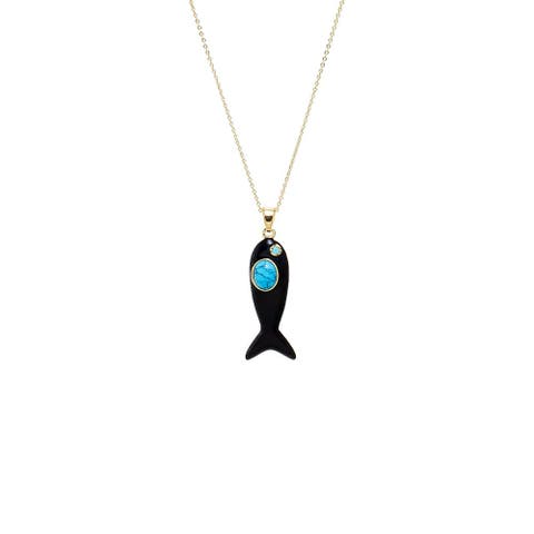 Enamel & Turquoise Fish Charm Necklace