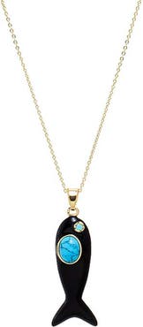 BY ADINA EDEN Enamel & Turquoise Fish Charm Necklace