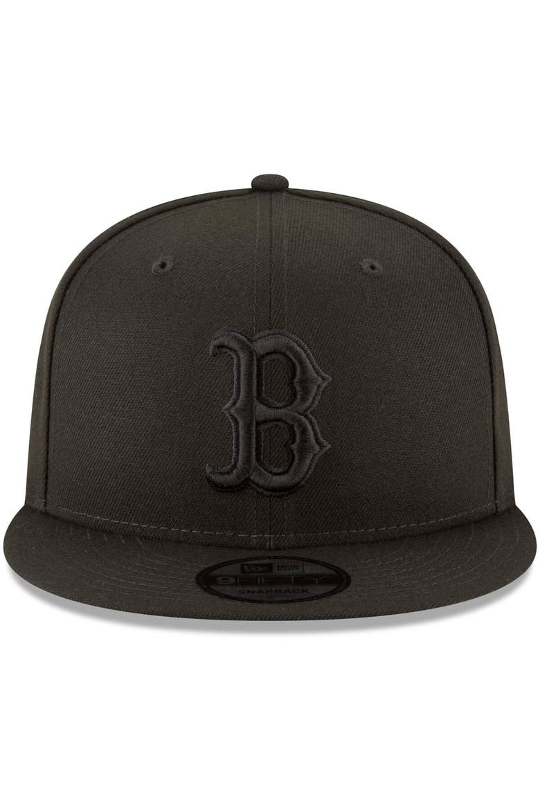 Boston Red Sox New Era Black on Black 9FIFTY Team Snapback Adjustable Hat - Black, Alternate, color, Black