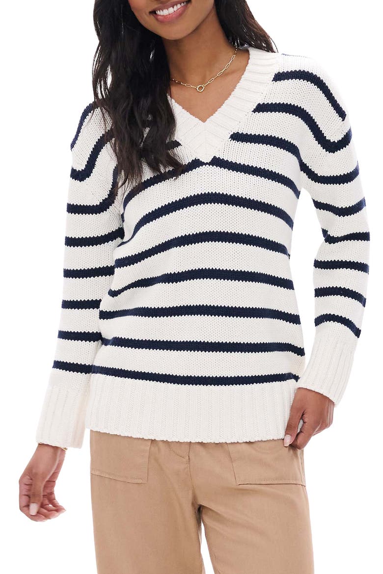 Striped V-Neck Sweater, Main, color, CREAM
