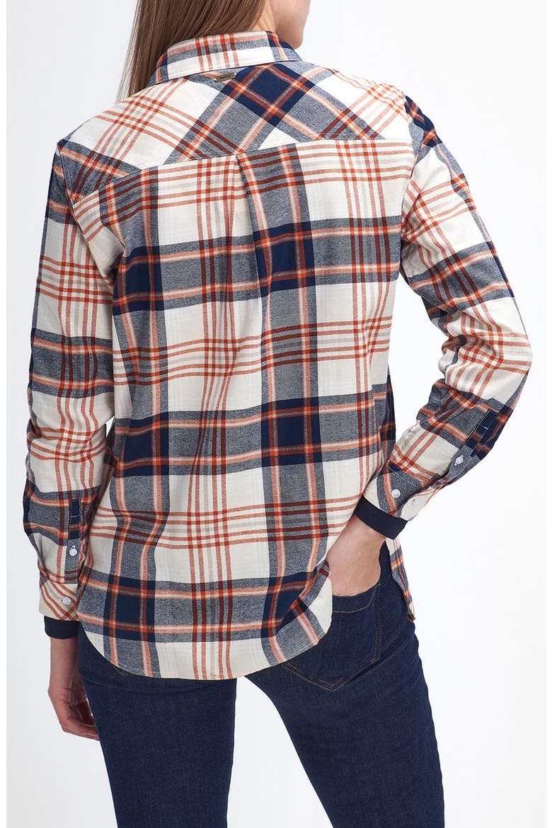 Pendula Check Cotton Button-Up Shirt, Alternate, color, CLOUD WHITE/ SPICED PUMPKIN