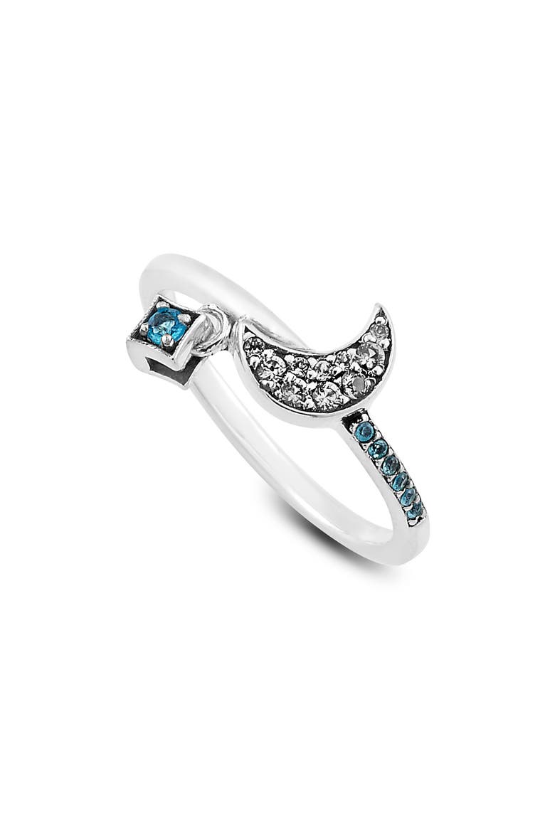 Sterling Silver White Topaz & Neon Apatite Moon Ring, Main, color, BLUE