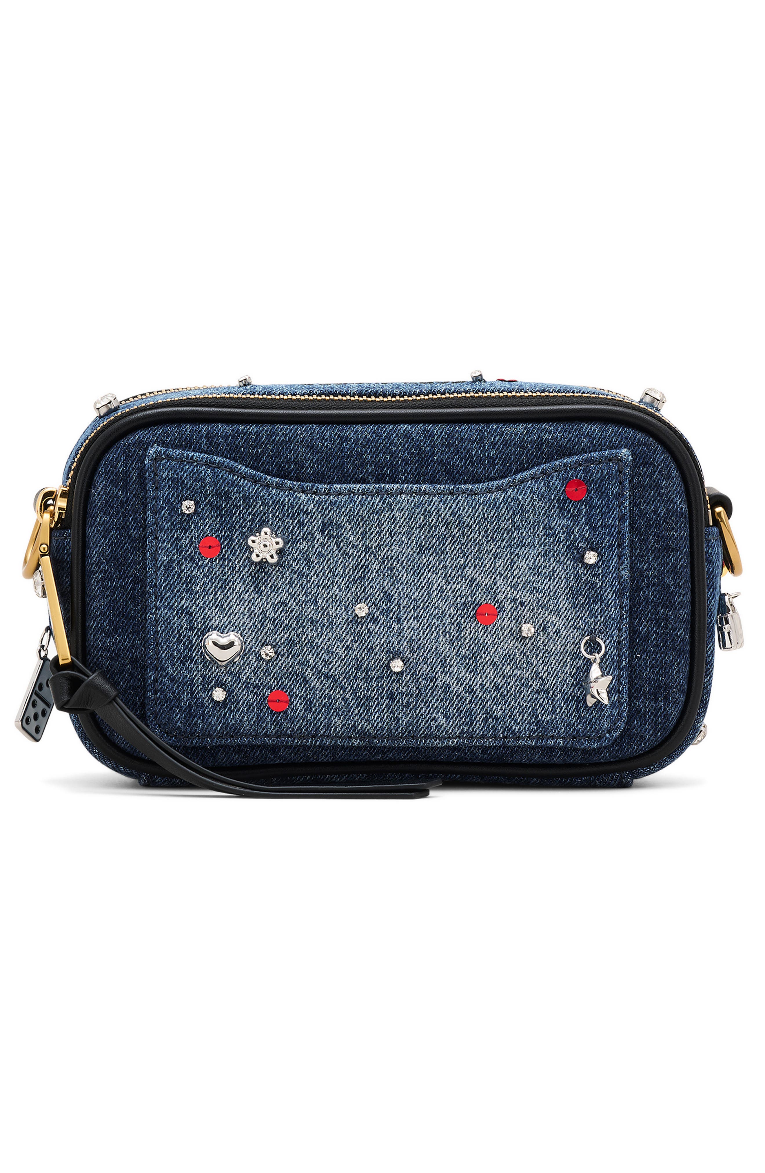 Marc Jacobs The Trinket Charm Denim Snapshot Bag, Alternate, color, Medium Wash Multi
