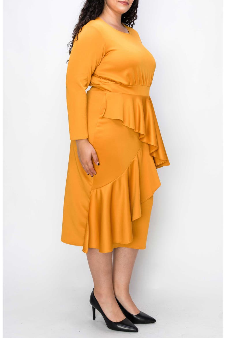 Alexandra Ruffle Bracelet Sleeve Body-Con Dress, Alternate, color, MUSTARD