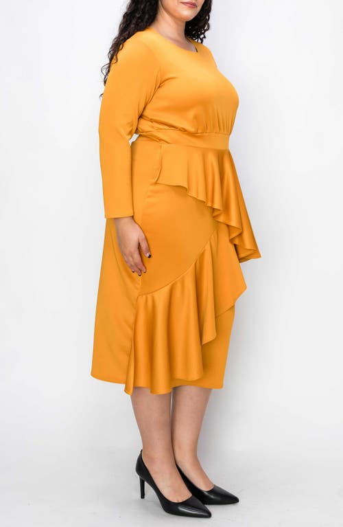 L I V D Alexandra Ruffle Bracelet Sleeve Body-con Dress In Mustard
