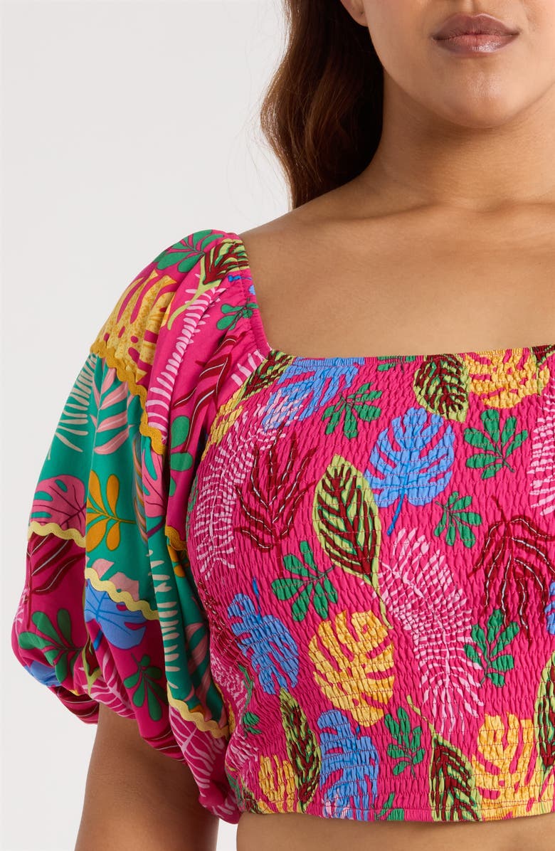 SUGARLIPS Smocked Puff Sleeve Crop Top, Alternate, color, Fuchsia Pink