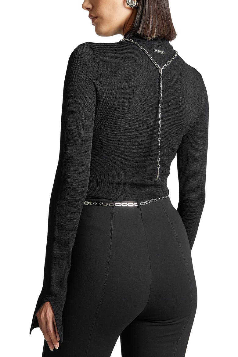 Contour Knit Bodysuit with Chain, Alternate, color, Black