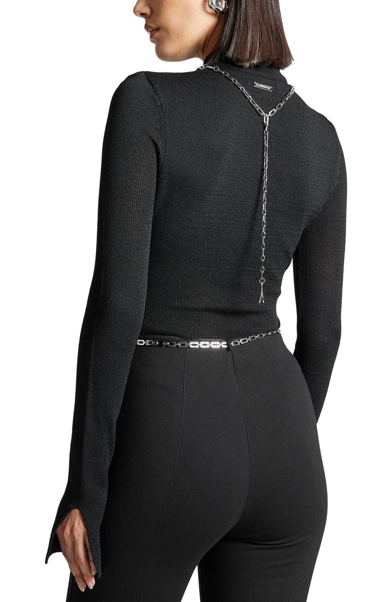 Manière De Voir Contour Knit Bodysuit with Chain, Alternate, color, Black