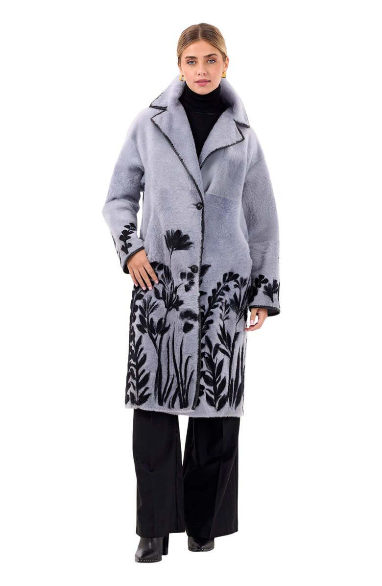 GORSKI Reversible Genuine Shearling Short Coat, Main, color, Periwinkle/Black Floral