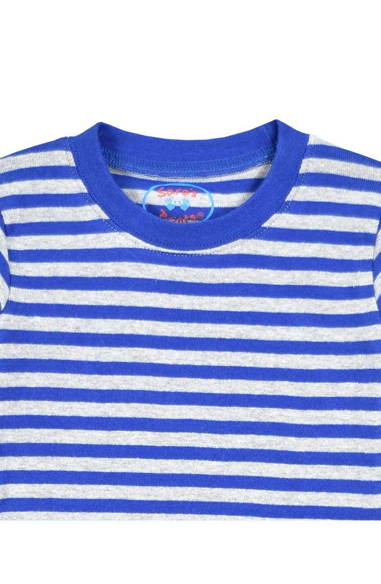 Sara’s Prints Cotton Blend Long John PJ 2-Piece Set, Alternate, color, Grey Navy Stripe