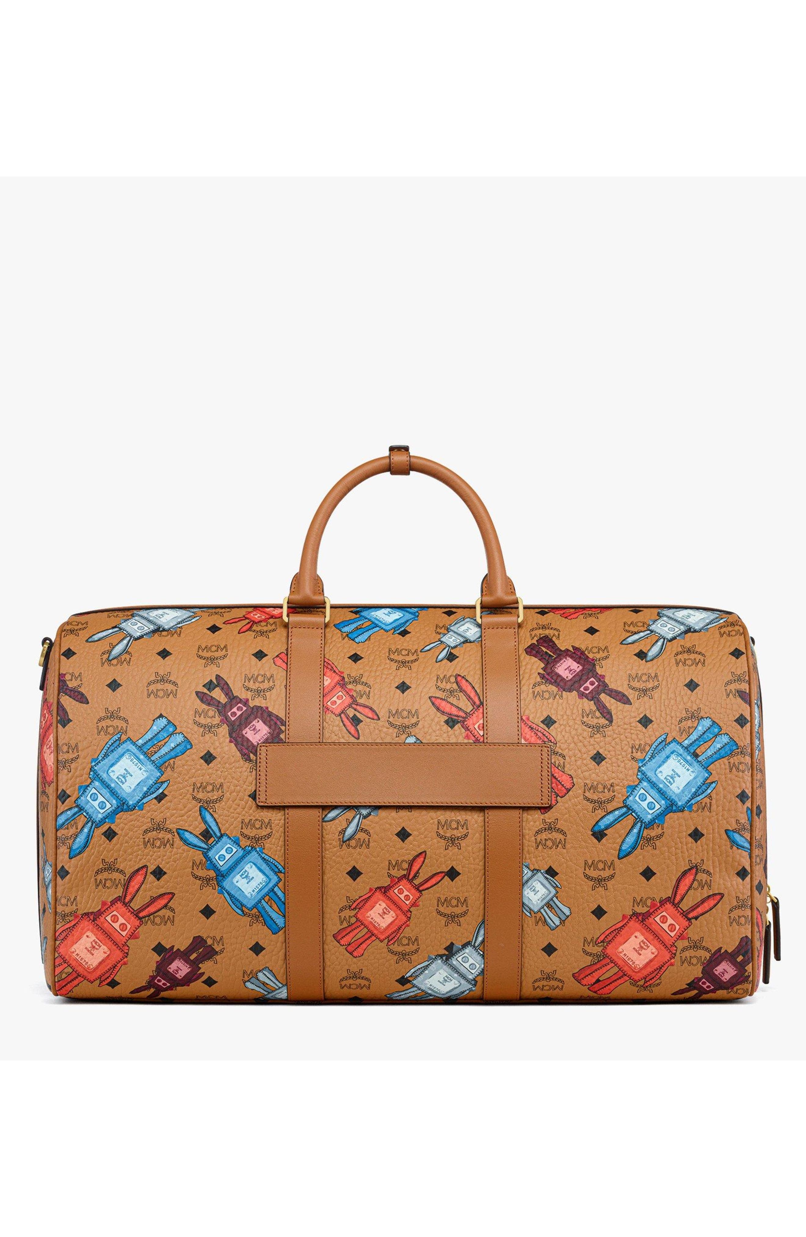MCM X-Large Ottomar Weekender Bag in Rabot Visetos, Alternate, color, Cognac