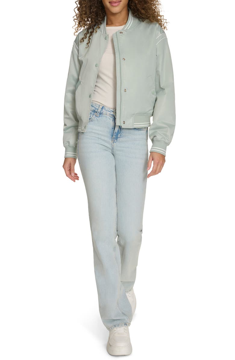 Champion Crop Varsity Jacket, Alternate, color, Sage