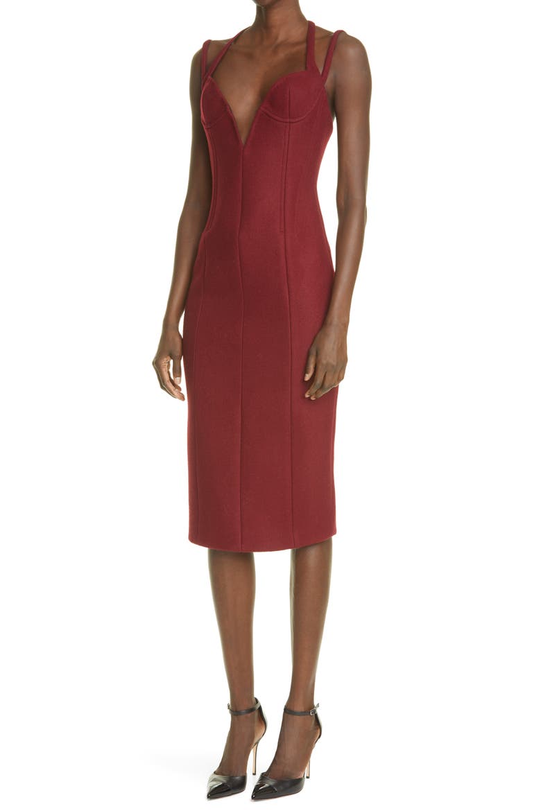 Boiled Wool Blend Body-Con Dress, Alternate, color, OX BLOOD