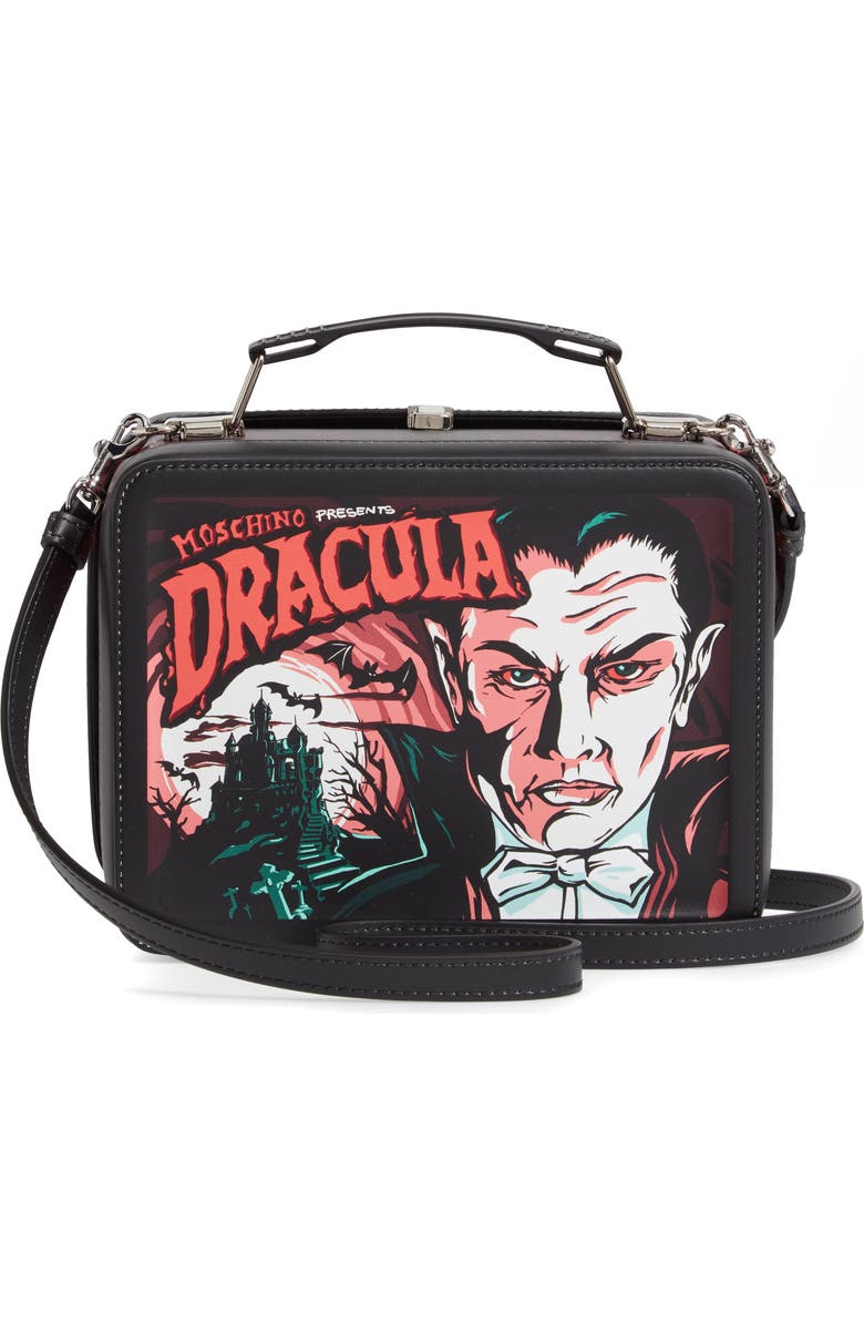 Moschino x Universal Dracula Faux Leather Lunchbox Bag, Alternate, color, Fantasy Print Black