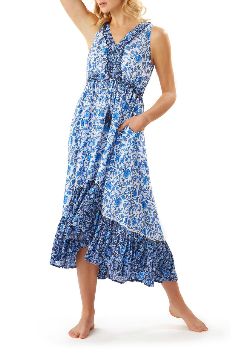 Woodblock Cover-Up Dress, Main, color, MARE NAVY