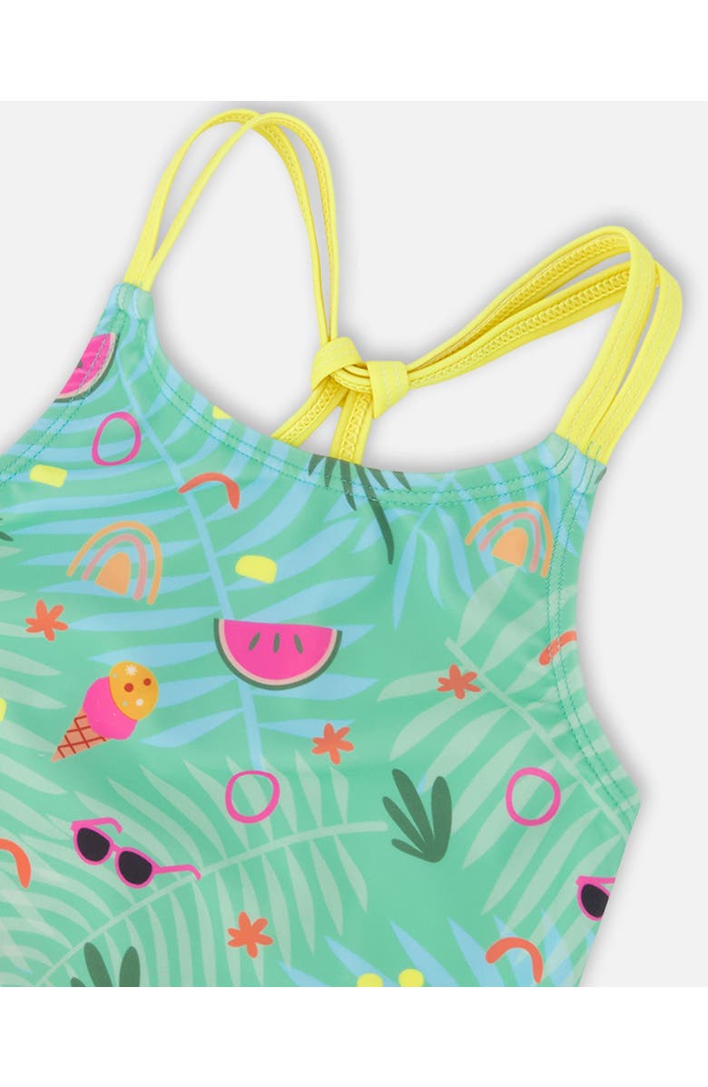 Deux par Deux Two-Piece Double Crossed Straps Beach Swimsuit, Alternate, color, Green Beach Print