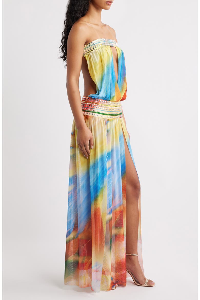 Jewel Band Sleeveless Maxi Dress, Alternate, color, BLUE MULTI