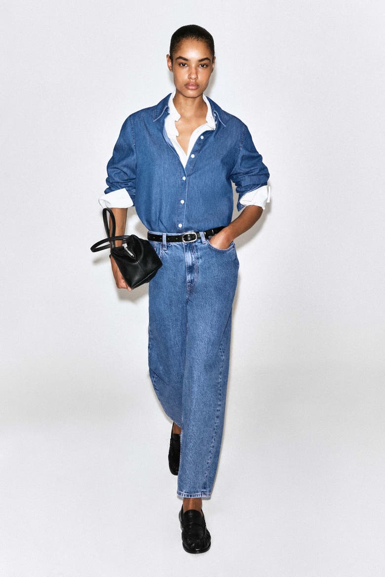 Longline Denim Shirt, Alternate, color, BLUE
