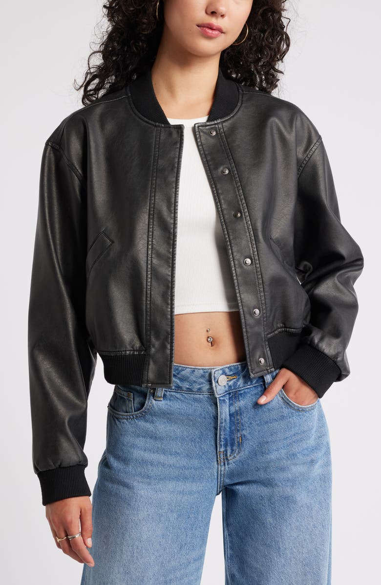 BP. Faux Leather Bomber Jacket, Main, color, 