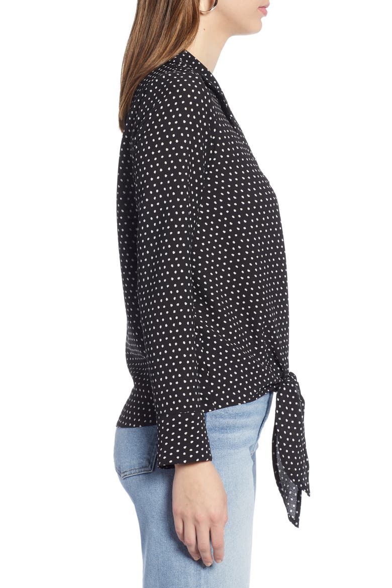 Tie Front Top, Alternate, color, BLACK- WHITE DOT