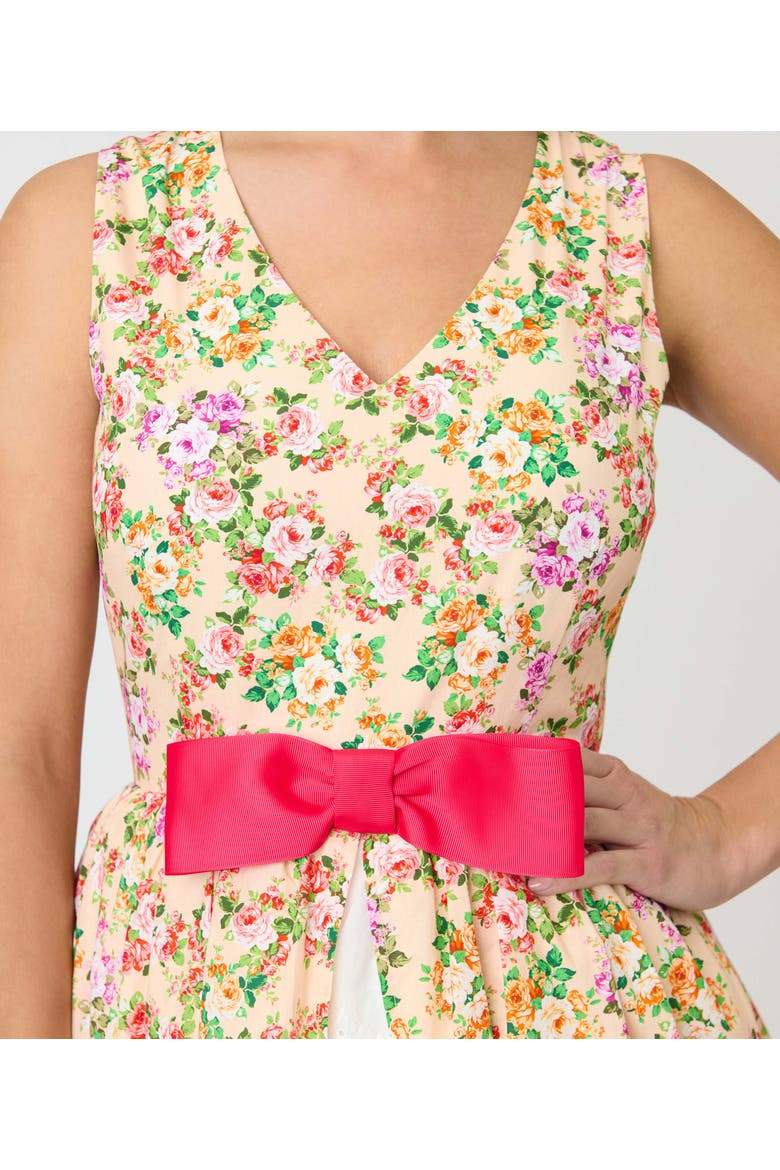 1960s Garden Party Swing Dress, Alternate, color, Beige w/ Pink Bow Floral Print