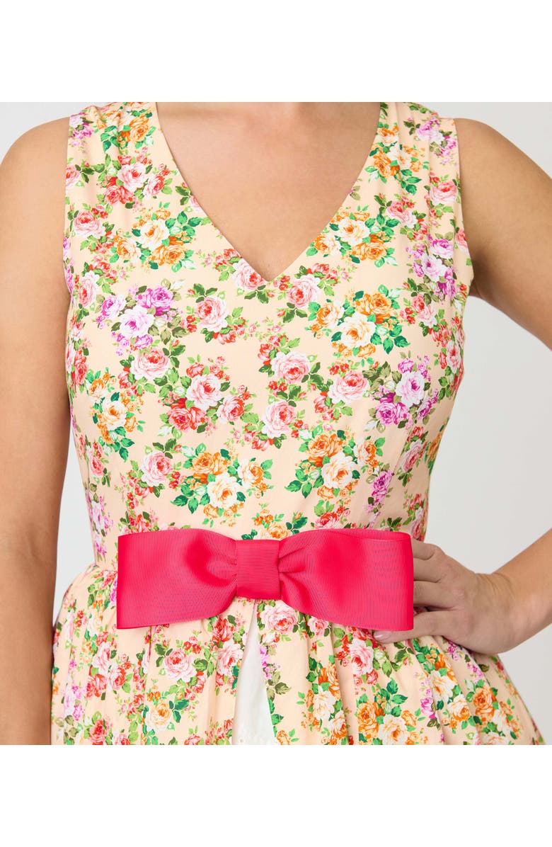 Unique Vintage 1960s Garden Party Swing Dress, Alternate, color, Beige W/ Pink Bow Floral Print