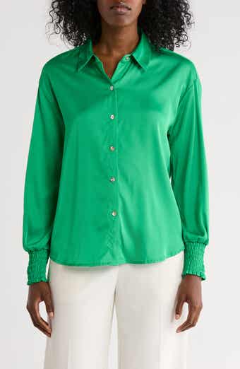 CHENAULT Long Sleeve Satin Boyfriend Top