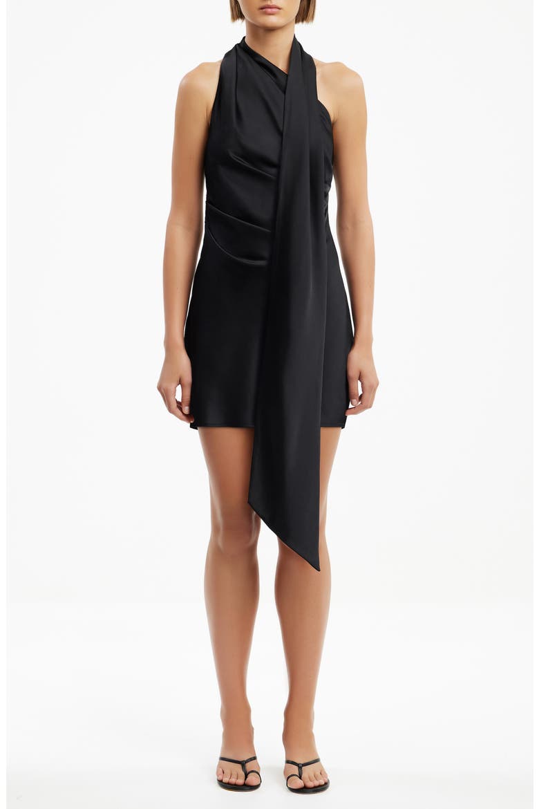 Nadia Asymmetric Drape Bias-Cut Satin Minidress, Main, color, BLACK