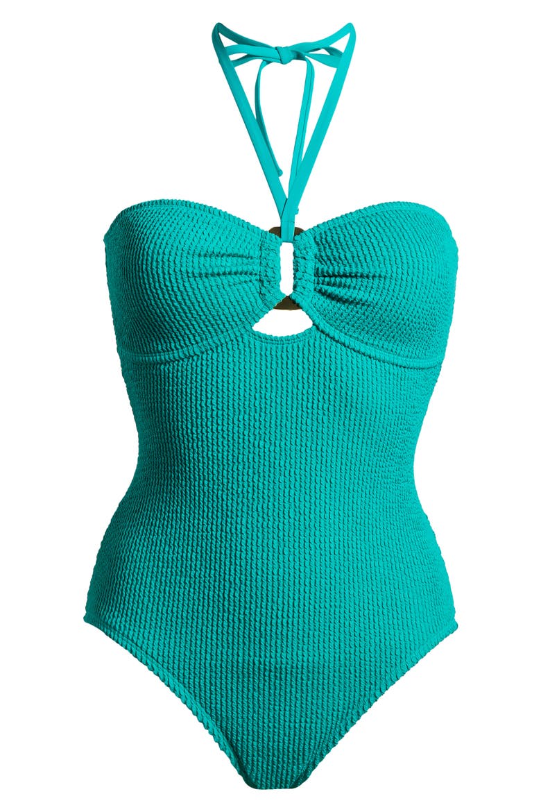 Textured Bandeau One-Piece Swimsuit, Alternate, color, LAGUNA