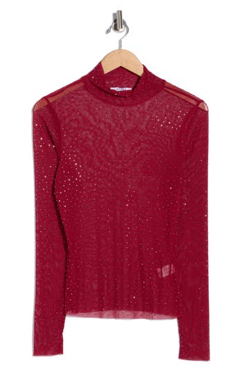 Afrm Los Angeles Zoe Rhinestone Long Sleeve Turtleneck Top In Red