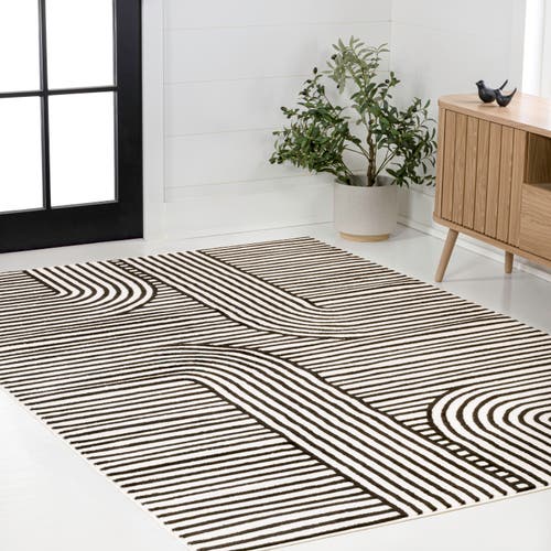 Jonathan Y Anders High-low Midcentury Modern Arch Stripe Two-tone Indoor/outdoor Area Rug In Black