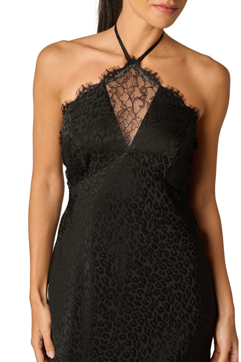 Leopard Jacquard & Lace Halter Gown., Alternate, color, BLACK