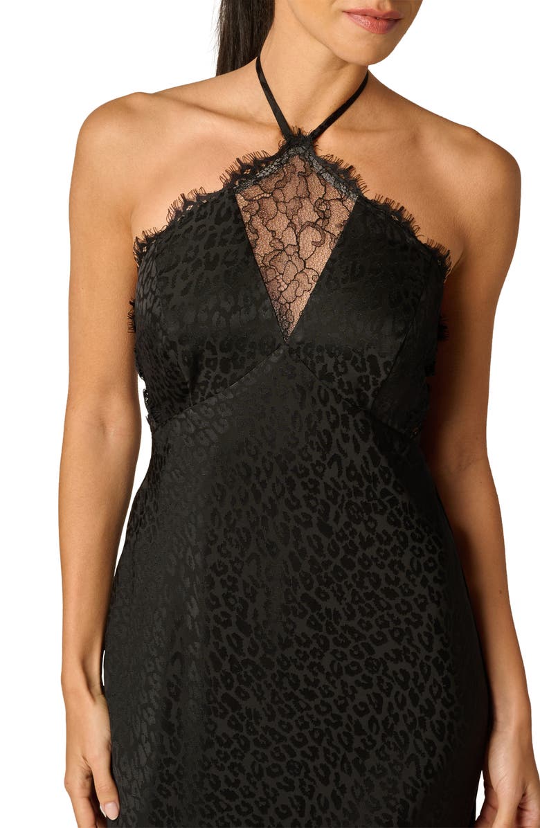 Adrianna Papell Leopard Jacquard & Lace Halter Gown., Alternate, color, Black