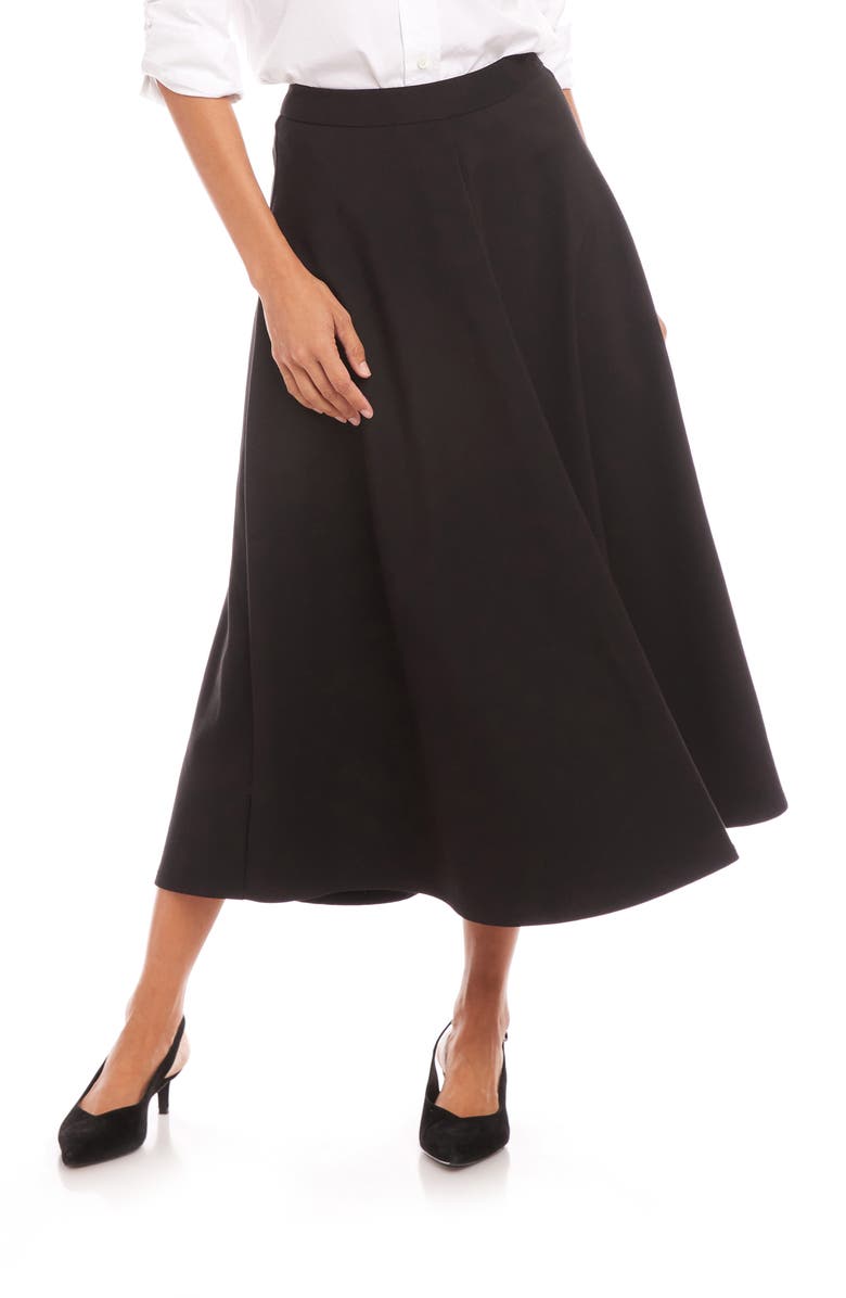 Karen Kane Cotton Blend Midi A-Line Skirt, Main, color, Black