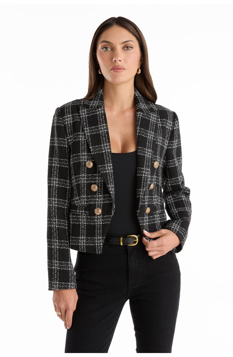 The Noli Shop Gabrielle Tweed Double Breasted Blazer, Main, color, Black Tweed