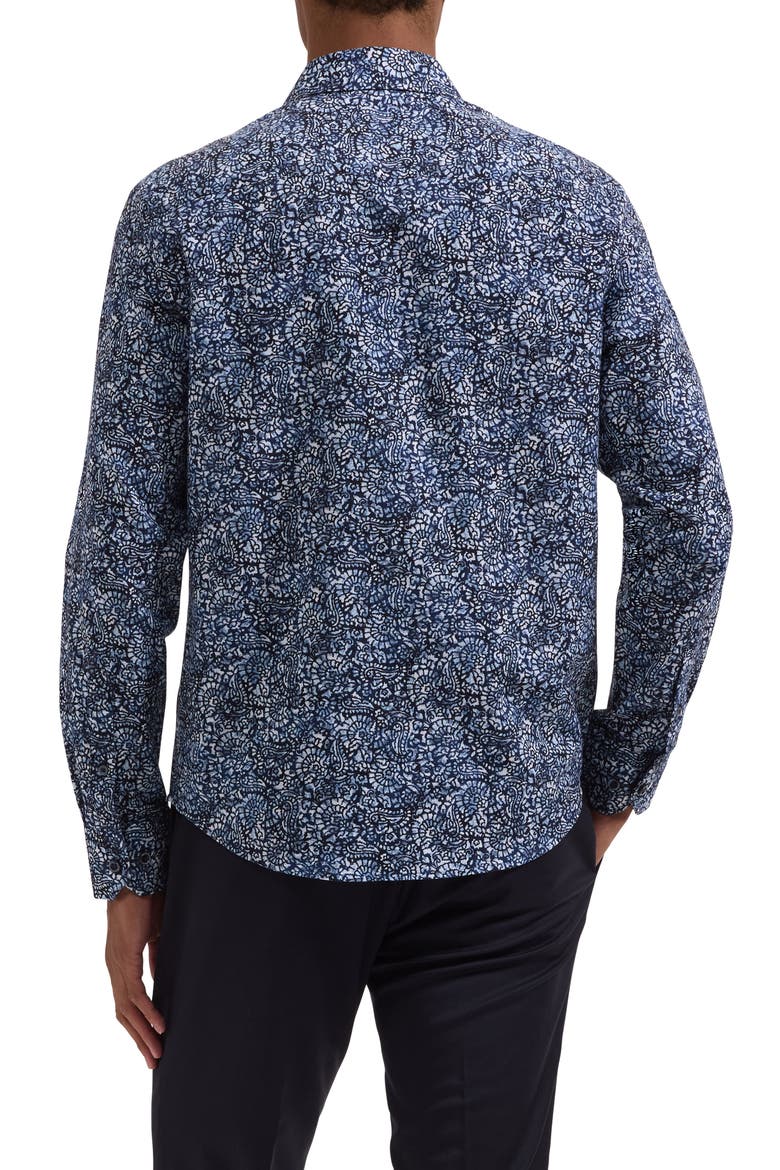Julian Shaped Fit Abstract Paisley Print Cotton Button-Up Shirt, Alternate, color, NAVY
