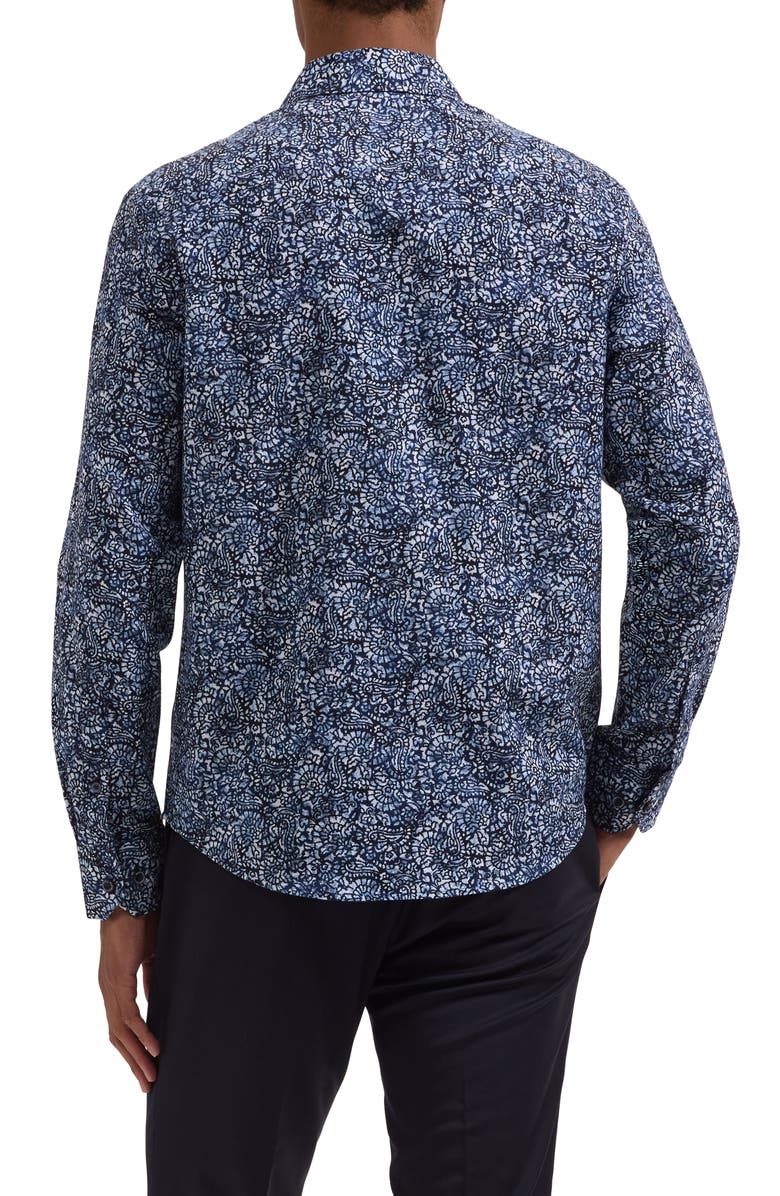 Bugatchi Julian Shaped Fit Abstract Paisley Print Cotton Button-Up Shirt, Alternate, color, Navy