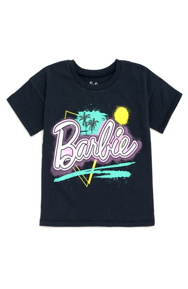 Barbie T-Shirt & French Terry Shorts Set, Alternate, color, Pink / Black / Graffiti
