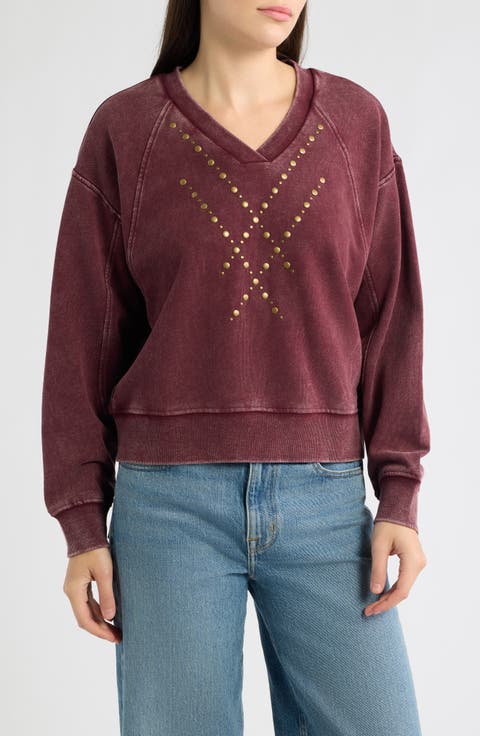 Studded Acid Wash Cotton Sweatshirt