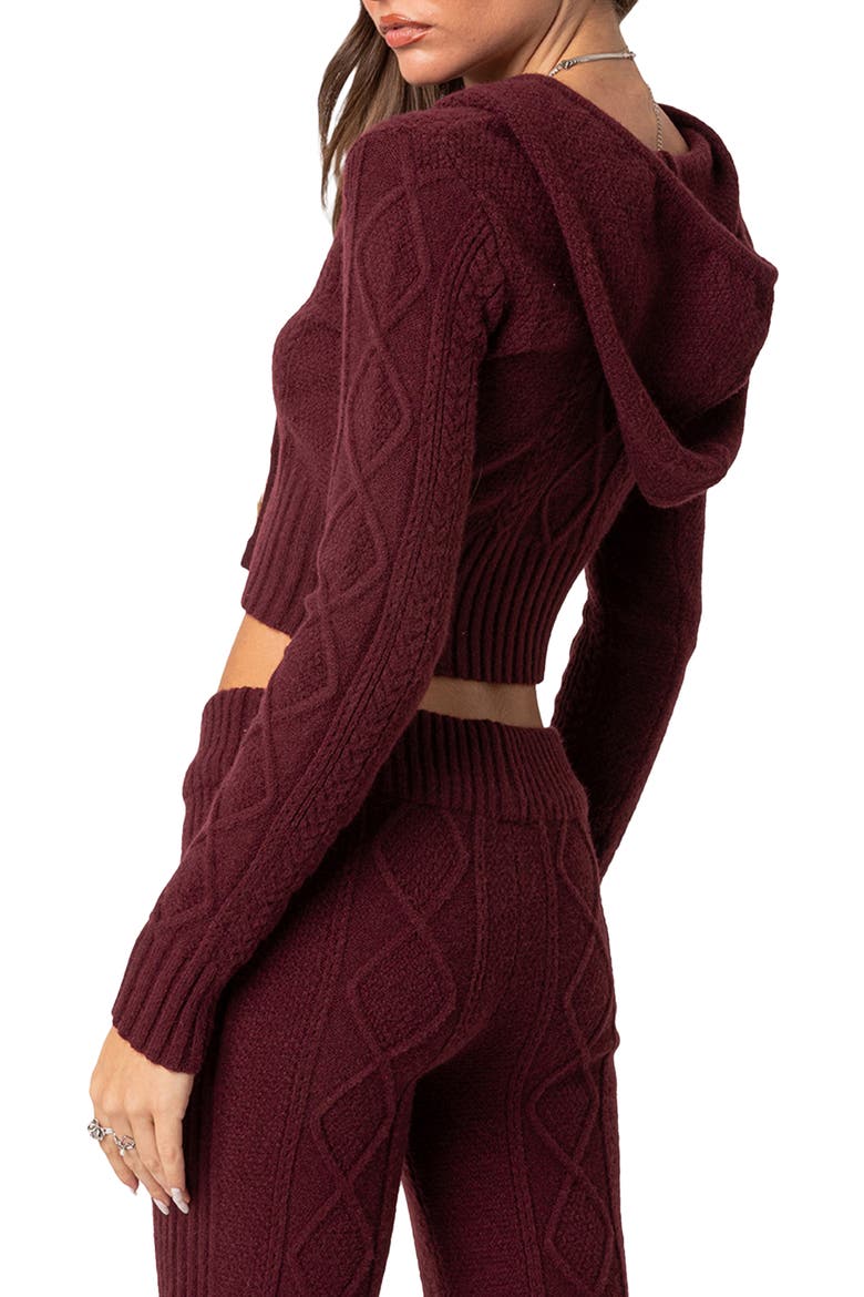 Ray Cable Knit Hooded Crop Cardigan, Alternate, color, BURGUNDY