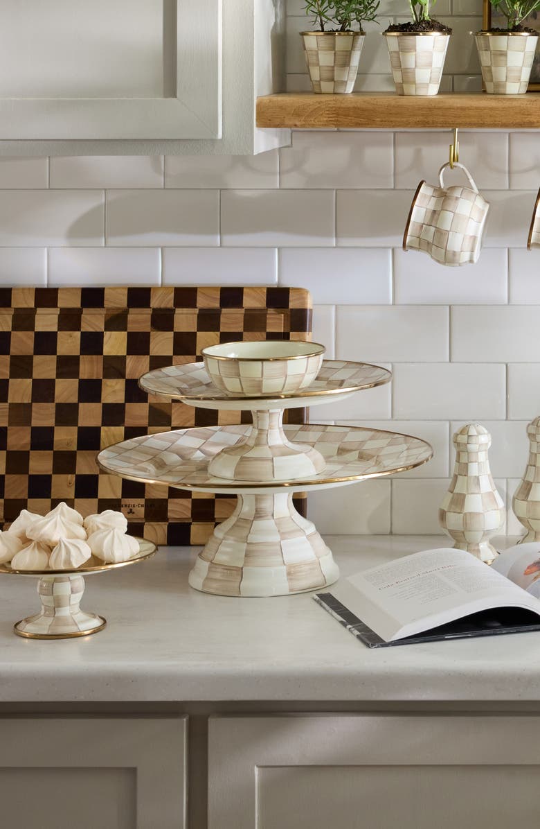 MACKENZIE CHILDS Mocha Check Small Pedestal Platter, Alternate, color, Mocha