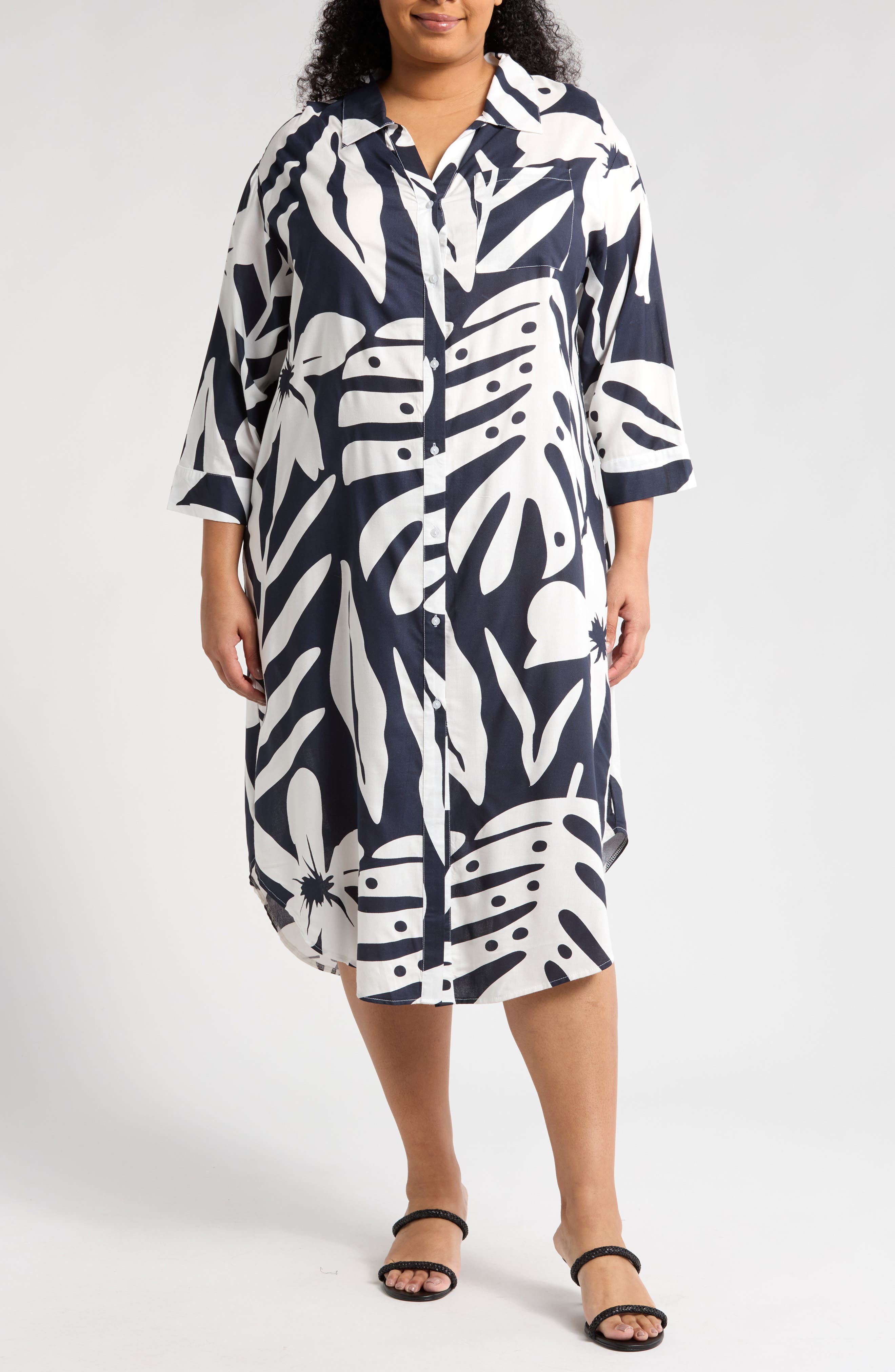 BOHO ME Tropical Long Sleeve Shirtdress