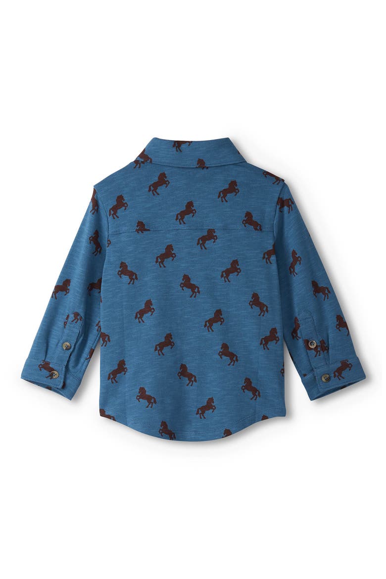 Ranch Horses Print Knit Print Button-Up Shirt, Alternate, color, STELLAR